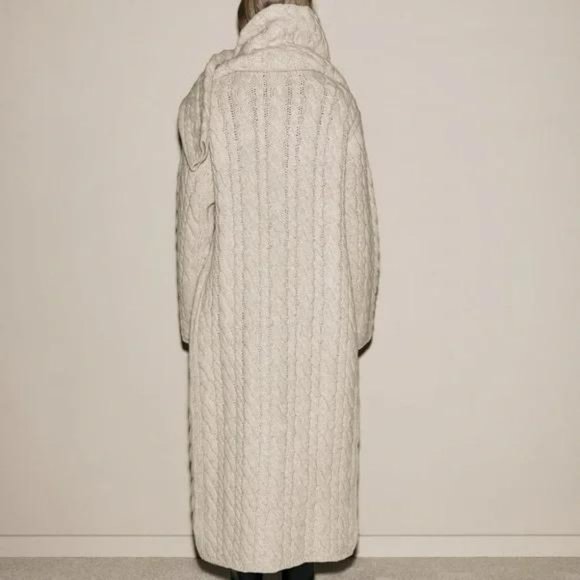 ZARA 100% WOOL CABLE KNIT COAT - Picture 6 of 11